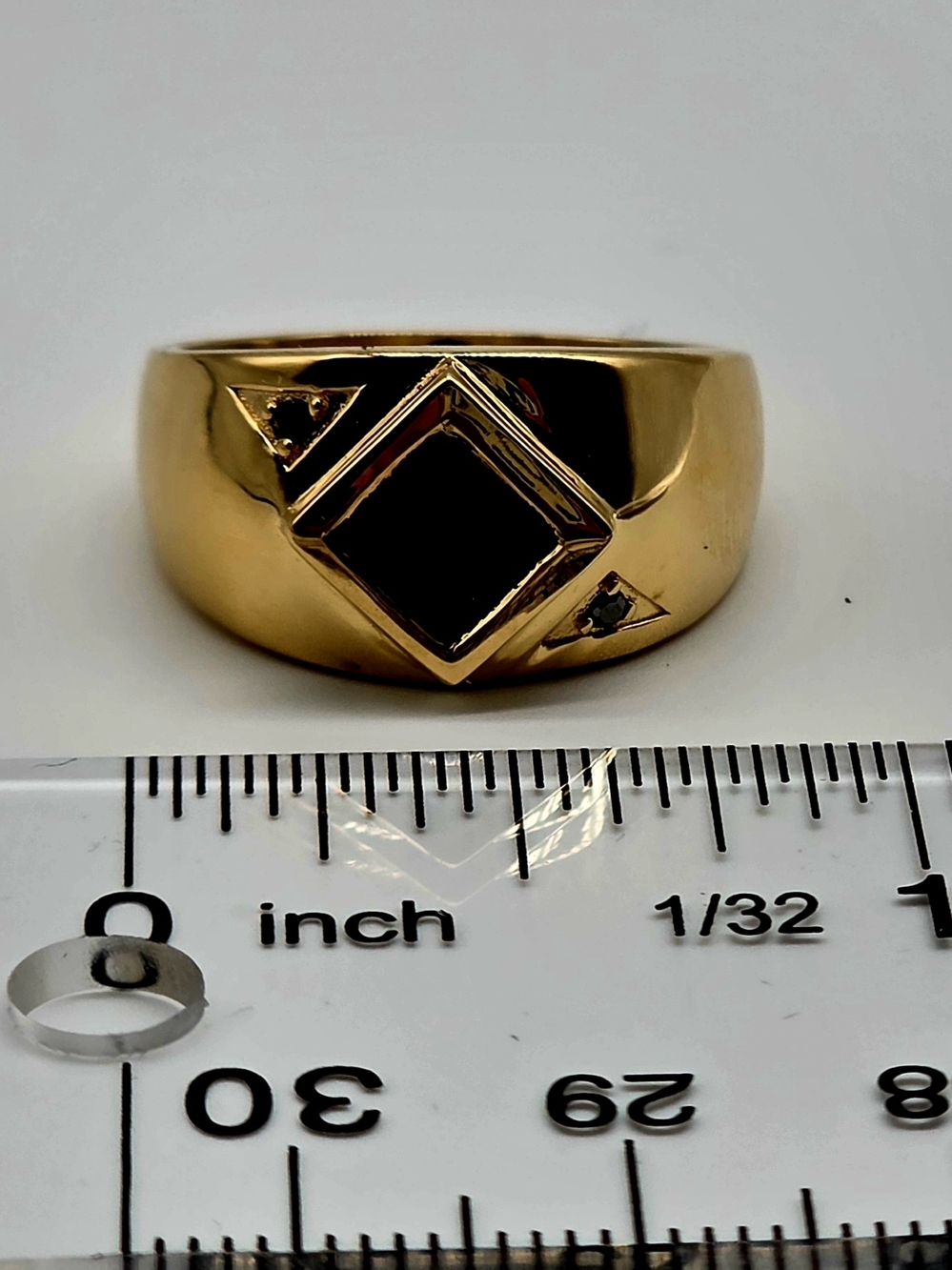 Black Onyx Ring 14K Yellow Gold Over Solid Sterling Silver Diamond Accent Size 9 - Picture 5 of 12